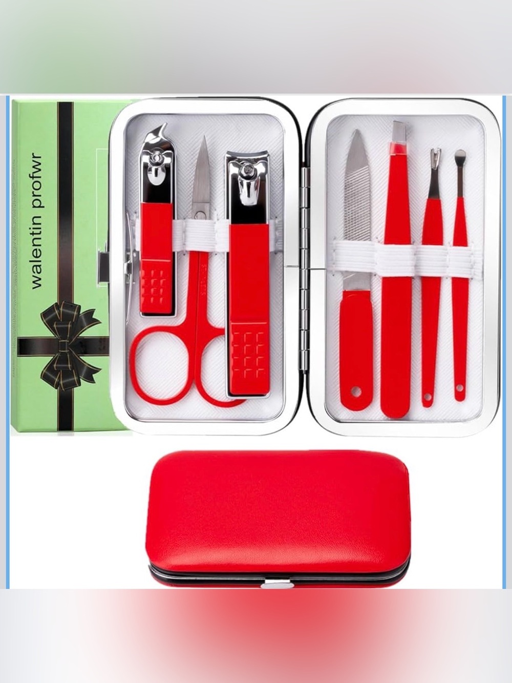 Red Travel Manicure Set - 7pc Portable Grooming Kit NWT